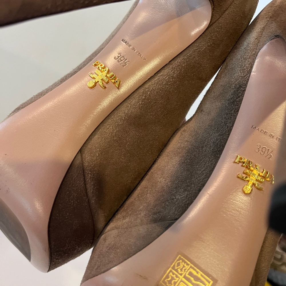 Prada Women’s 39.5 Brown Leather Suede Peep Toe High Heel Pumps - Picture 16 of 16